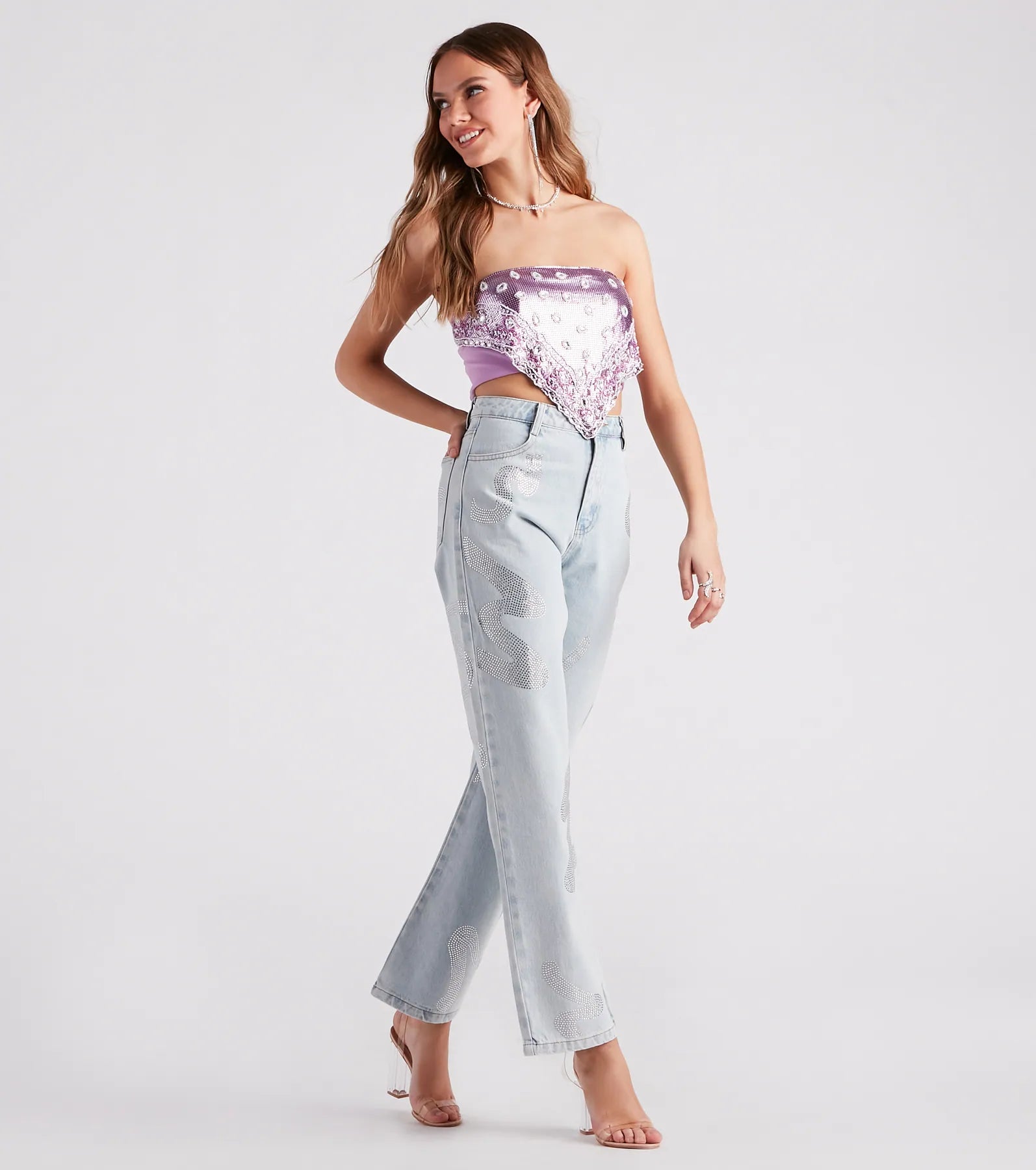 Blinged-Out Rhinestone Straight-Leg Jeans - Image 2