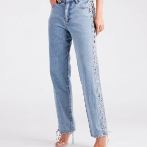 Glam Icon Rhinestone Lace-Up Jeans