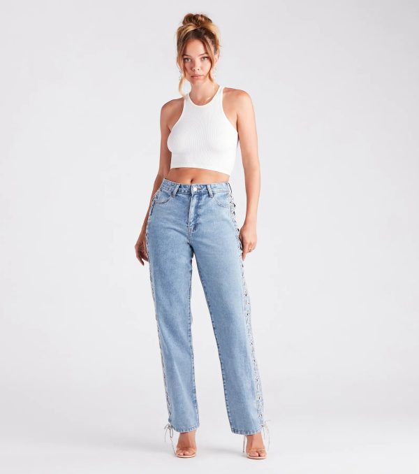 Glam Icon Rhinestone Lace-Up Jeans - Image 2