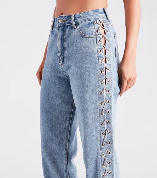 Glam Icon Rhinestone Lace-Up Jeans - Image 4