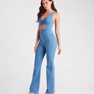 Retro Fab Flare-Leg Denim Jumpsuit