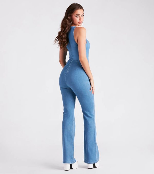 Retro Fab Flare-Leg Denim Jumpsuit - Image 2