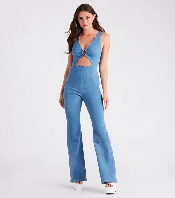 Retro Fab Flare-Leg Denim Jumpsuit - Image 3