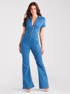 Style Goals Flared-Leg Denim Jumpsuit