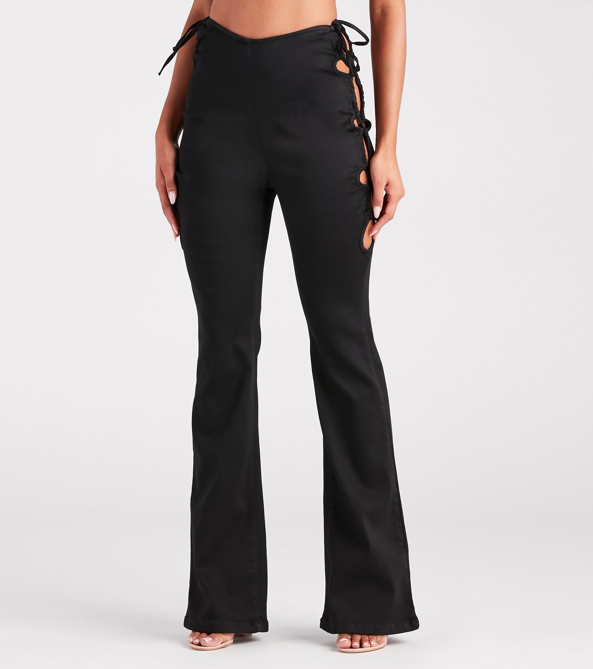 Stroll The City Mid Rise Lace-Up Flare Pants - Image 2
