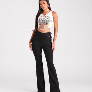 Stroll The City Mid Rise Lace-Up Flare Pants