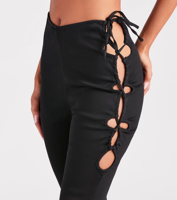 Stroll The City Mid Rise Lace-Up Flare Pants - Image 3