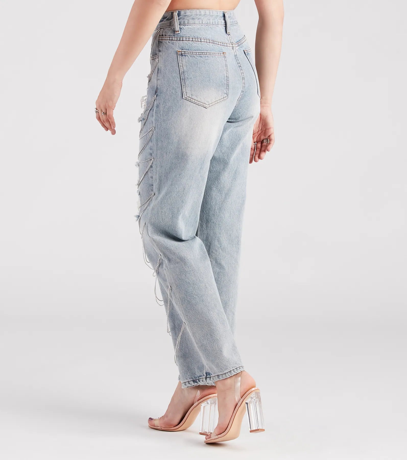 Glitzy Icon Rhinestone Draped Straight-Leg Jeans - Image 2