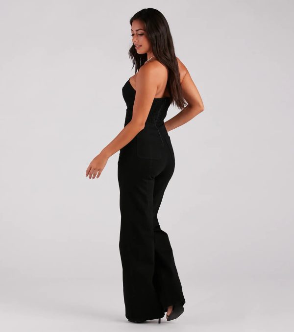 Entice The Night Plunge Neck Denim Jumpsuit - Image 3