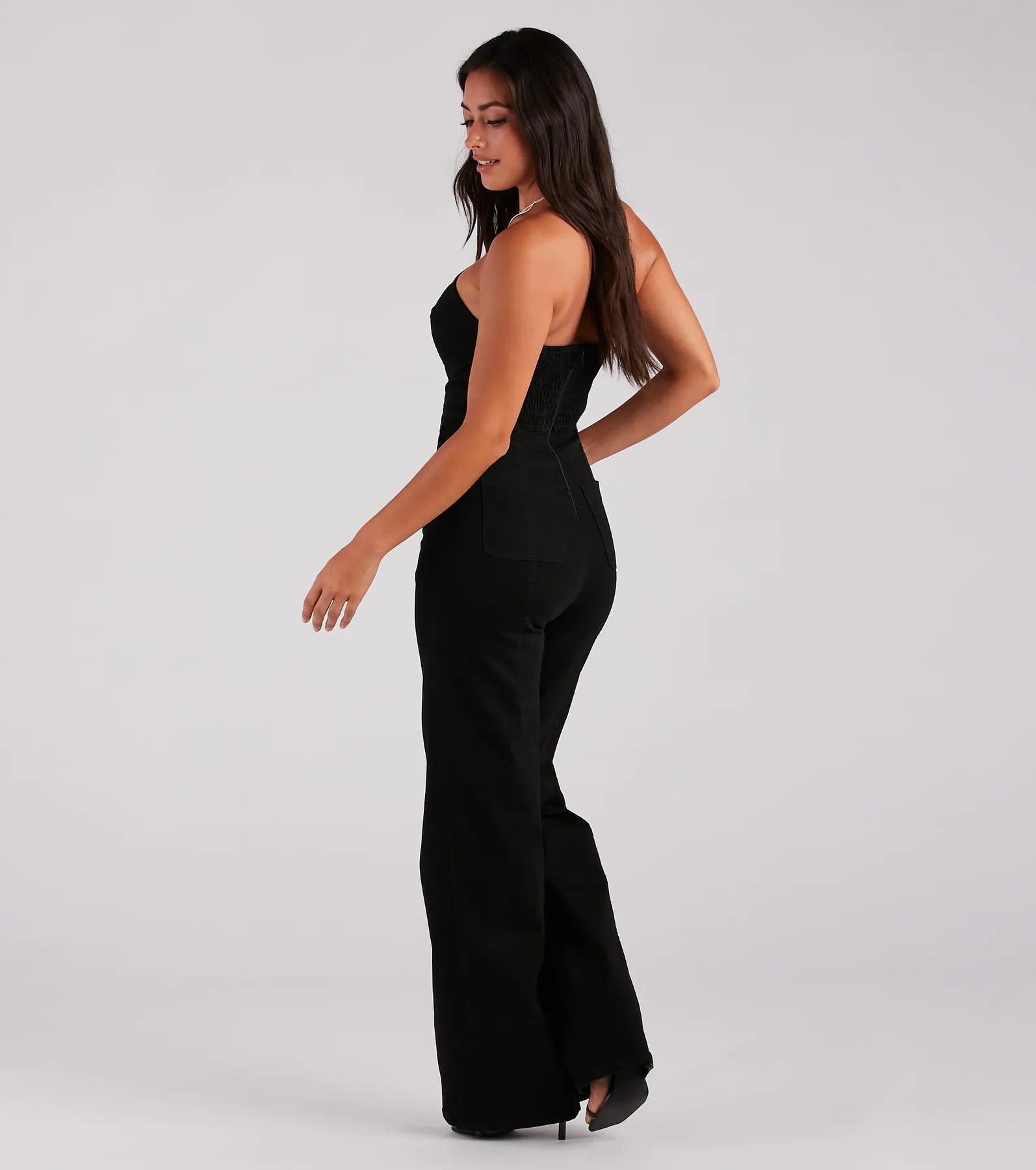 Entice The Night Plunge Neck Denim Jumpsuit - Image 3