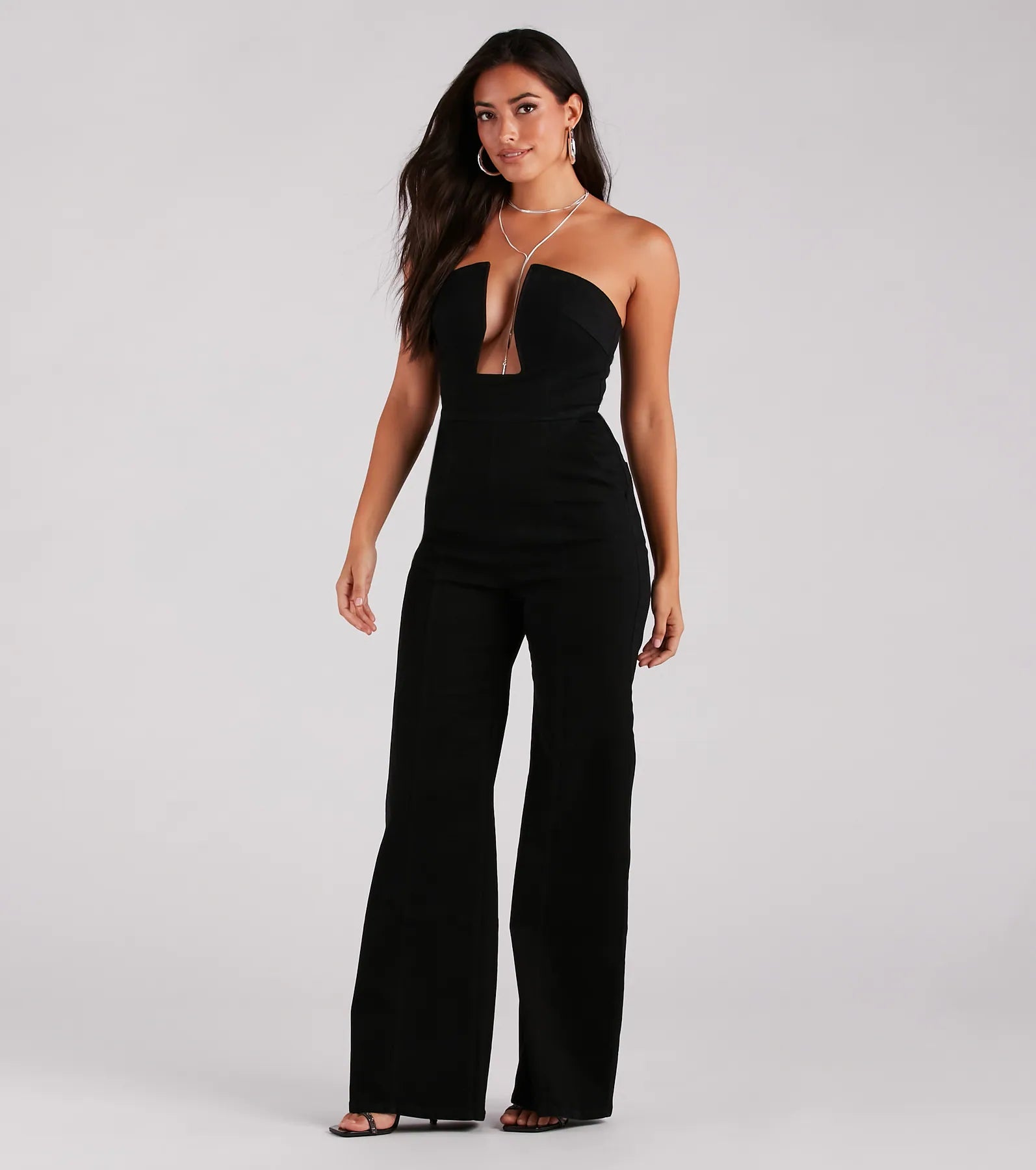 Entice The Night Plunge Neck Denim Jumpsuit - Image 4