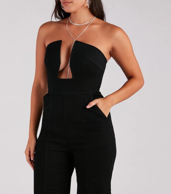 Entice The Night Plunge Neck Denim Jumpsuit - Image 5