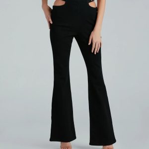 Buckle Up High Rise Cutout Flare Denim Jeans