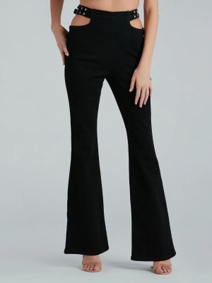 Buckle Up High Rise Cutout Flare Denim Jeans