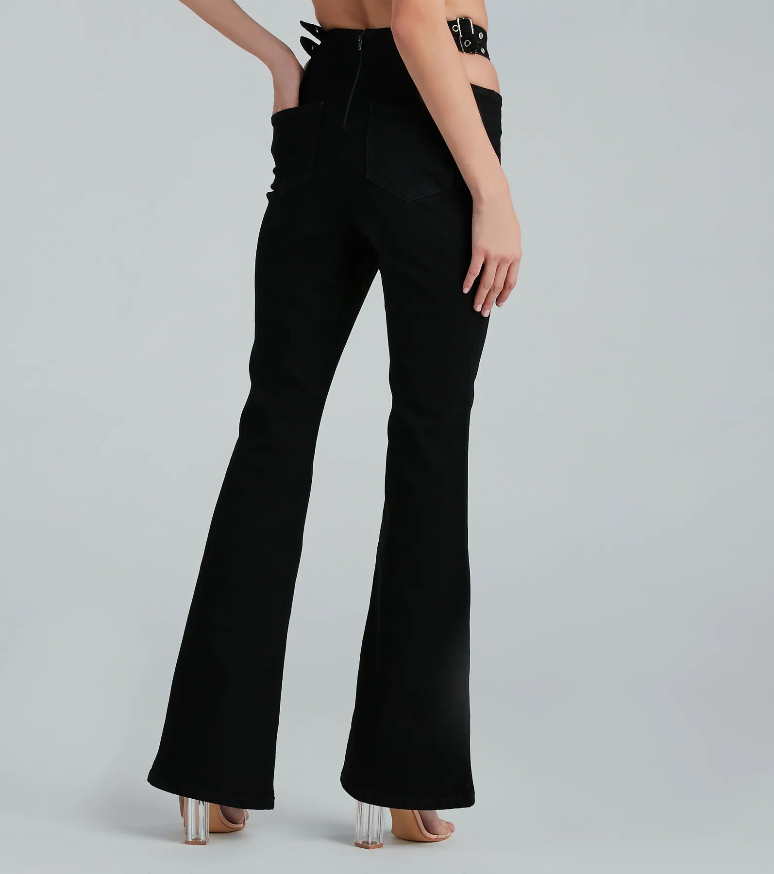 Buckle Up High Rise Cutout Flare Denim Jeans - Image 2