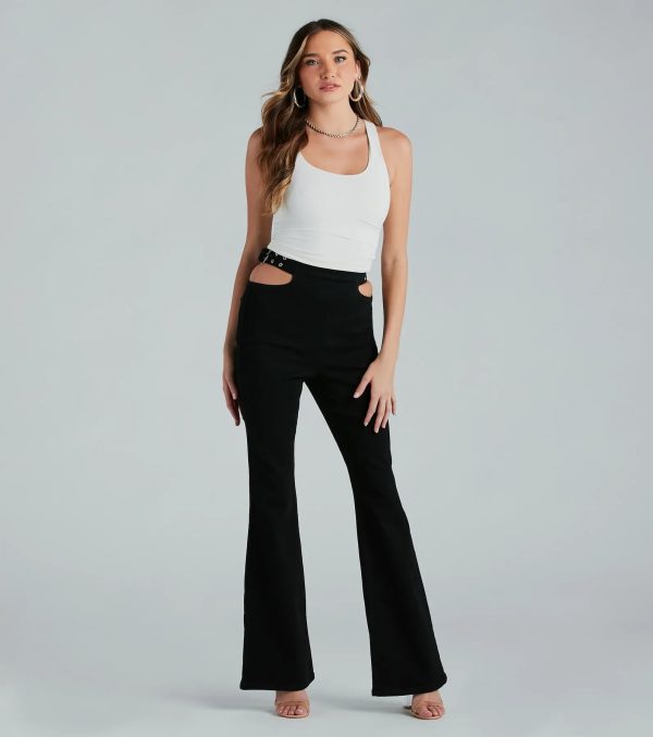 Buckle Up High Rise Cutout Flare Denim Jeans - Image 3