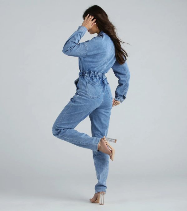 Weekend Style Long Sleeve Denim Jumpsuit - Image 2