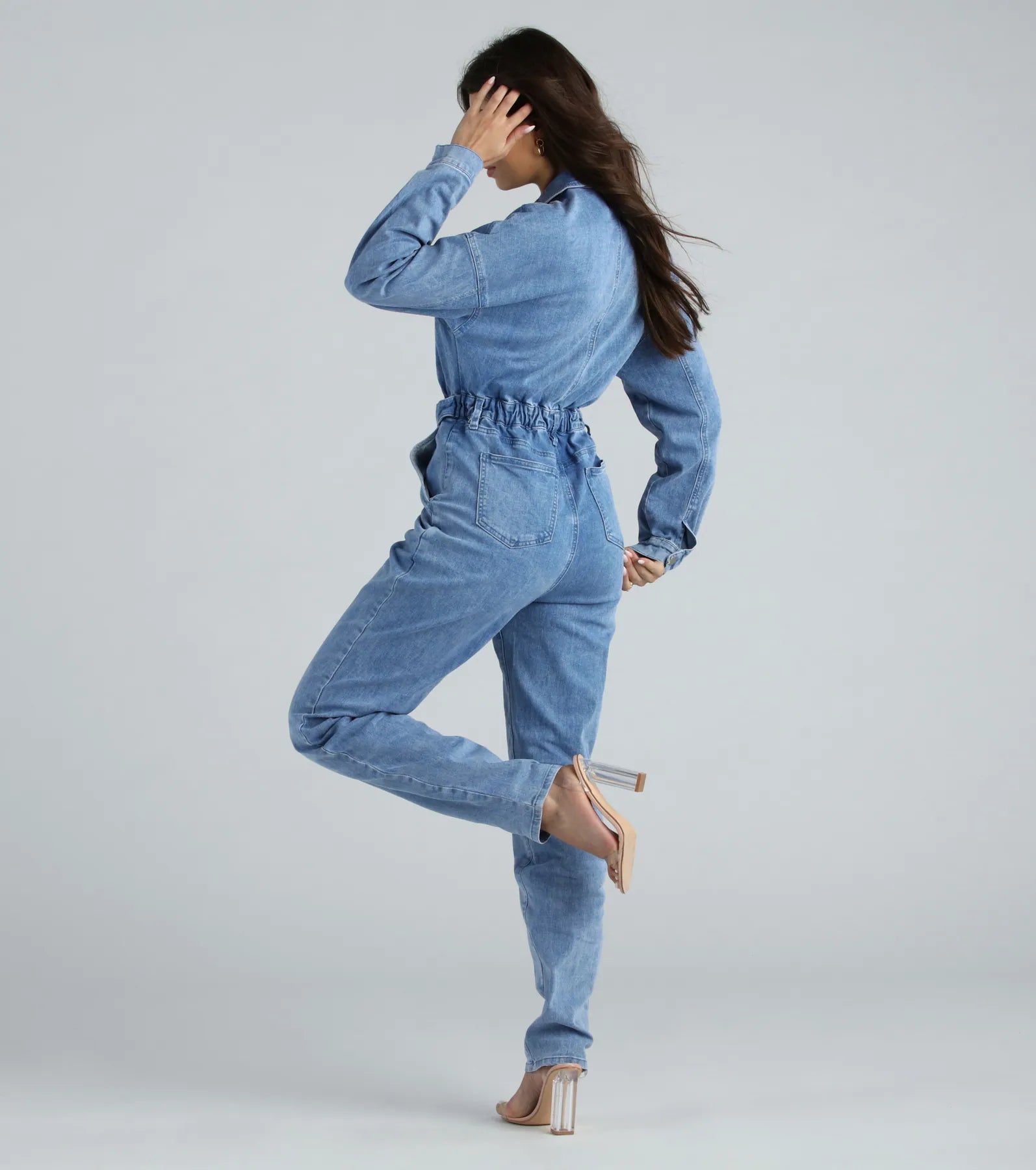 Weekend Style Long Sleeve Denim Jumpsuit - Image 2