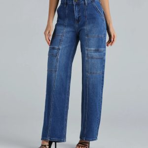 Trish Mid-Rise Cargo Wide-Leg Jeans By Windsor Denim