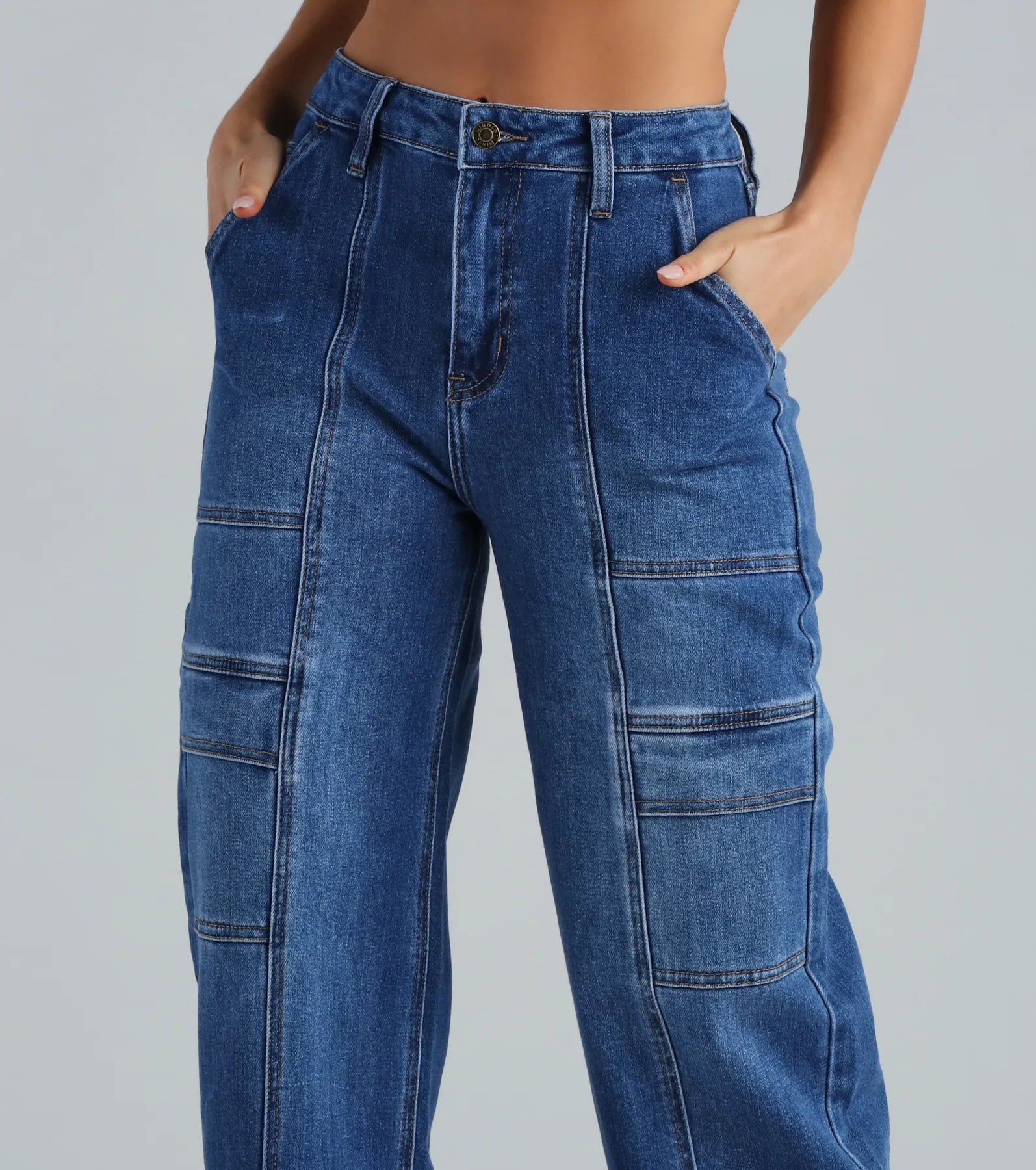Trish Mid-Rise Cargo Wide-Leg Jeans By Windsor Denim - Image 4