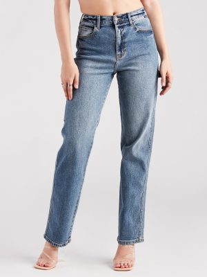 Hit The Jackpot Mid-Rise Straight-Leg Denim Jeans