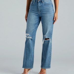 Perfect Pair High-Rise Destructed Straight-Leg Jeans