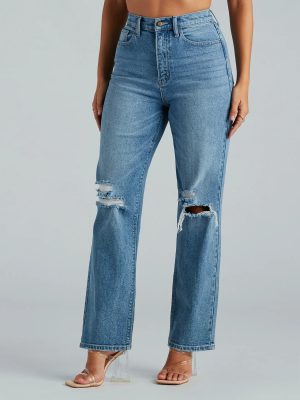 Perfect Pair High-Rise Destructed Straight-Leg Jeans