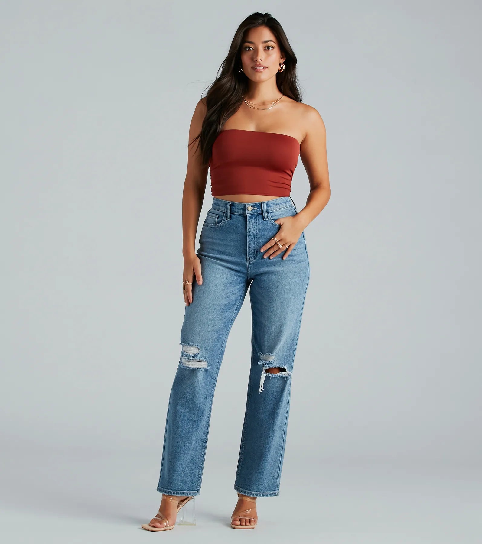 Perfect Pair High-Rise Destructed Straight-Leg Jeans - Image 2