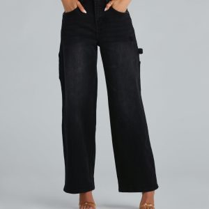 Trish Mid-Rise Carpenter Wide-Leg Denim Jeans