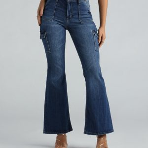 Major Flex High-Rise Cargo Flare Denim Jeans