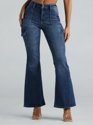 Major Flex High-Rise Cargo Flare Denim Jeans