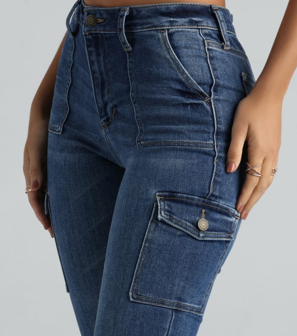 Major Flex High-Rise Cargo Flare Denim Jeans - Image 4