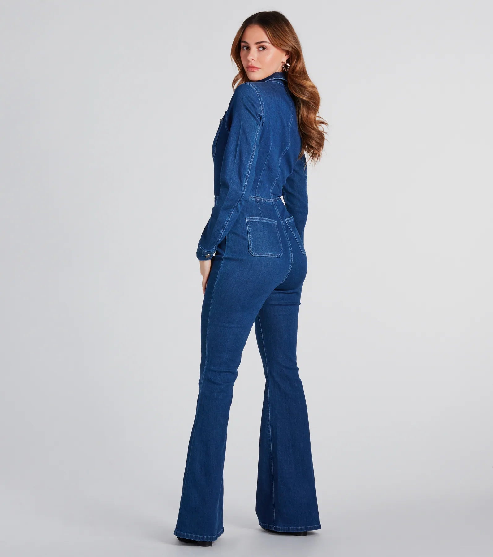You've Got Flare Long Sleeve Denim Jumpsuit - Image 2