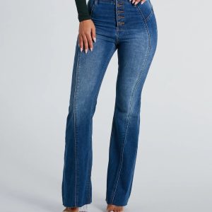 All Buttoned Up High-Rise Flare Denim Jeans