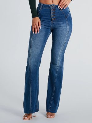 All Buttoned Up High-Rise Flare Denim Jeans
