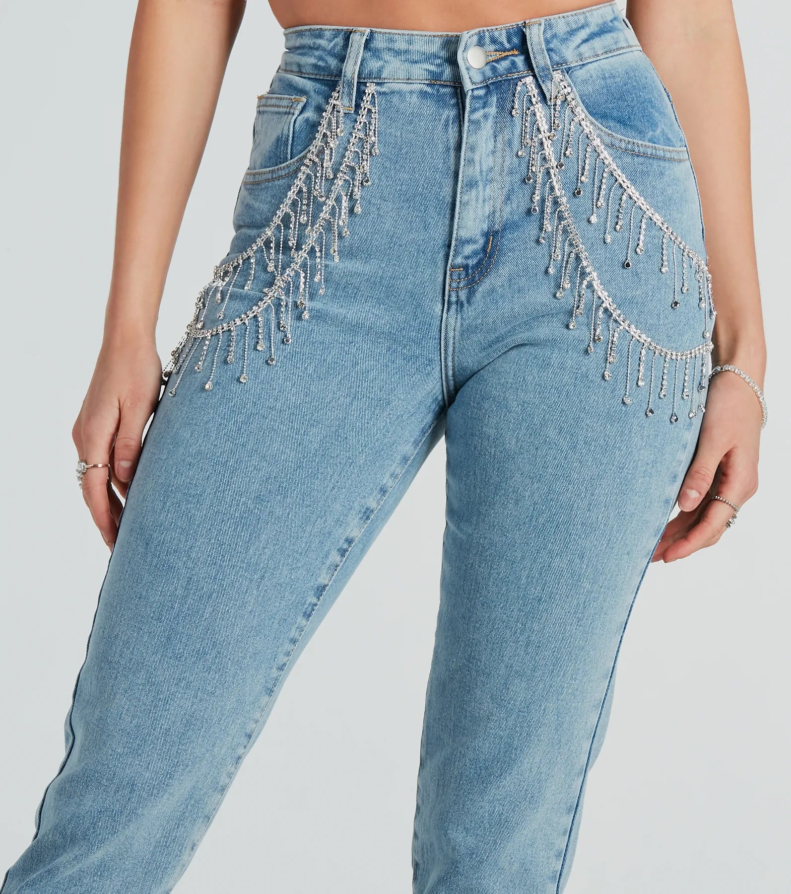 Big Time Sparkle Rhinestone Skinny Denim Jeans - Image 4
