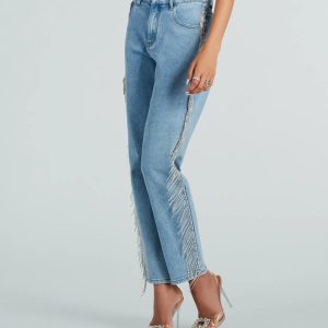 She Glistens High-Rise Rhinestone Denim Jeans