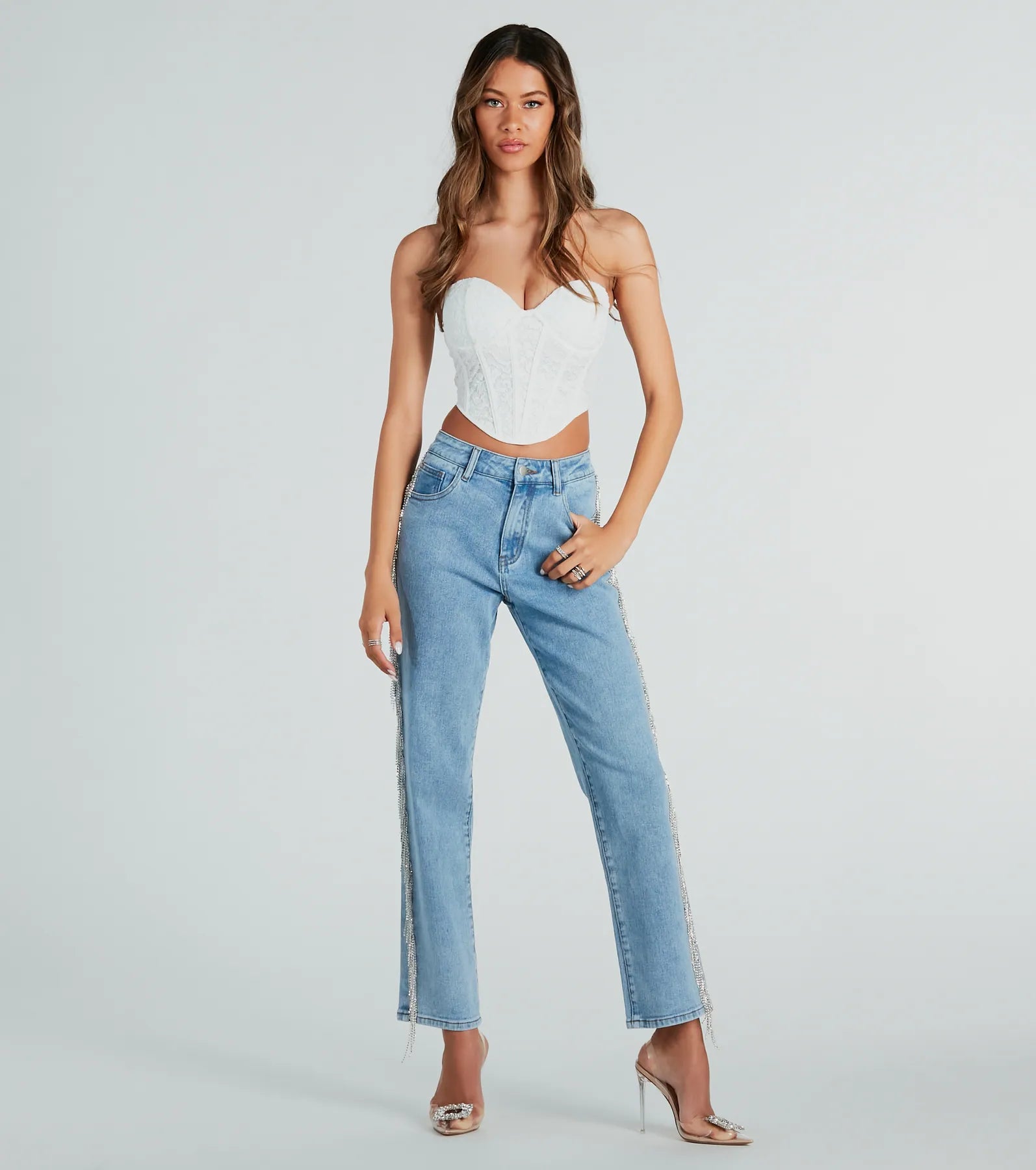 She Glistens High-Rise Rhinestone Denim Jeans - Image 2