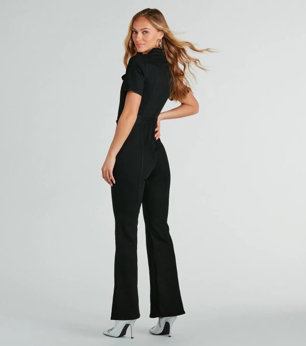 Revamped Retro Belted Flare Denim Jumpsuit - Image 2