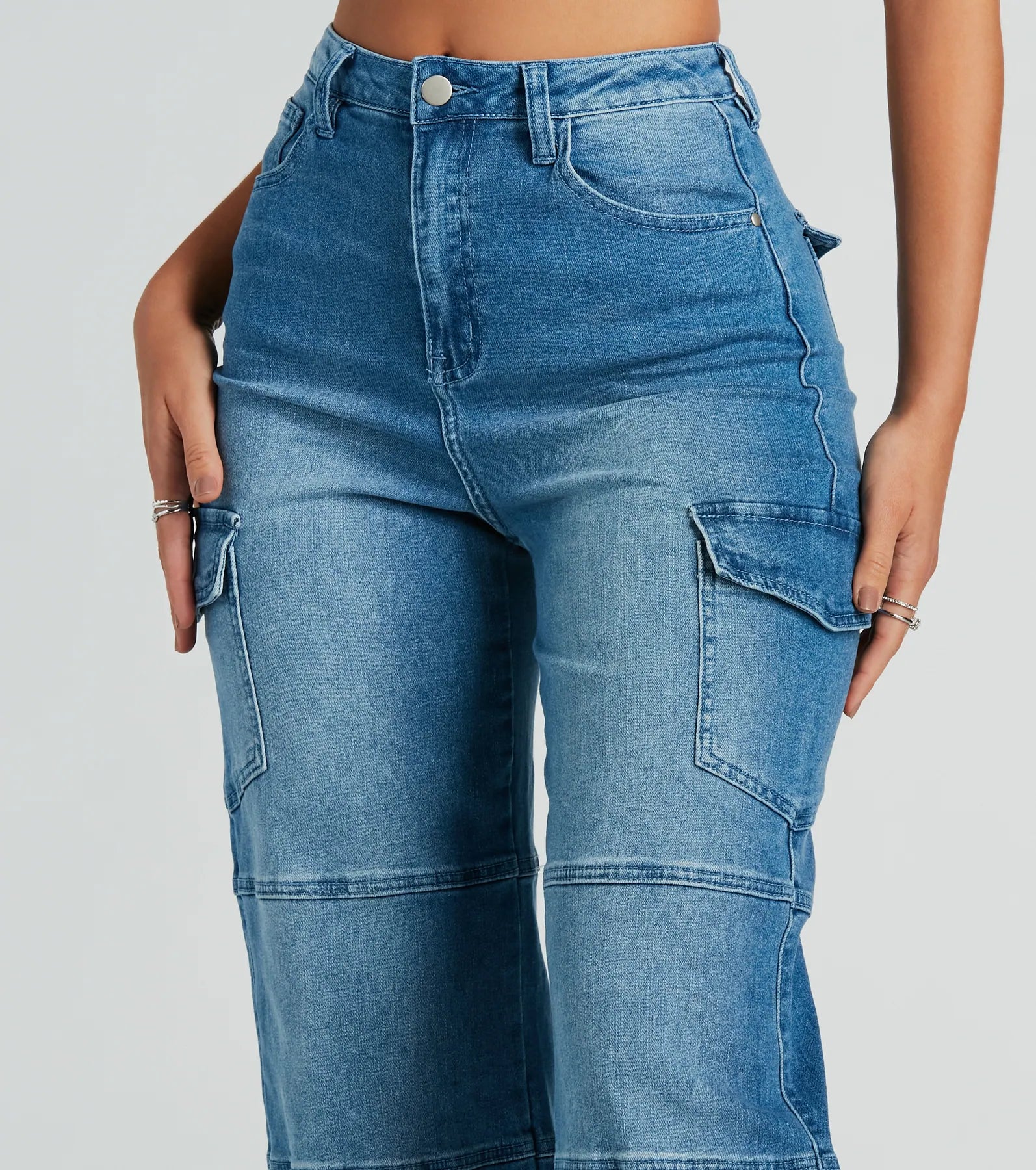Cool Captured High Rise Cargo Denim Jeans - Image 3