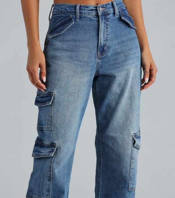 Mid-Rise Cargo-Style Baggy-Leg Jeans - Image 4