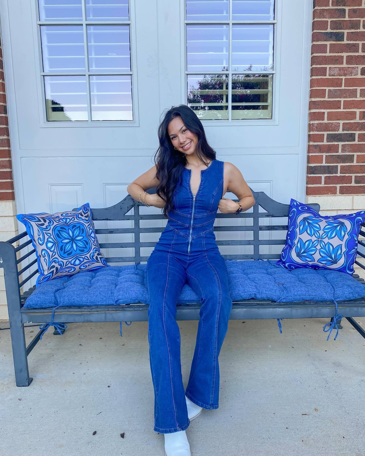 Heart Open Zip Up Flare Denim Jumpsuit - Image 5