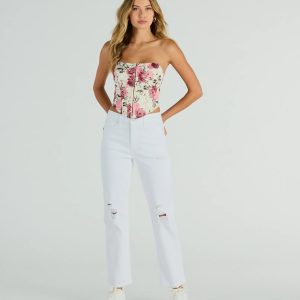 Fresh Vibe High-Rise Destructed Straight-Leg Jeans by Windsor Denim