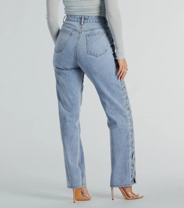 Trendy Business High-Rise Lace-Up Denim Jeans - Image 4