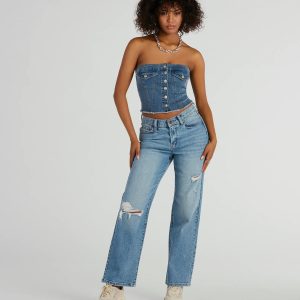 Serve Style Mid-Rise Straight-Leg Denim Jeans