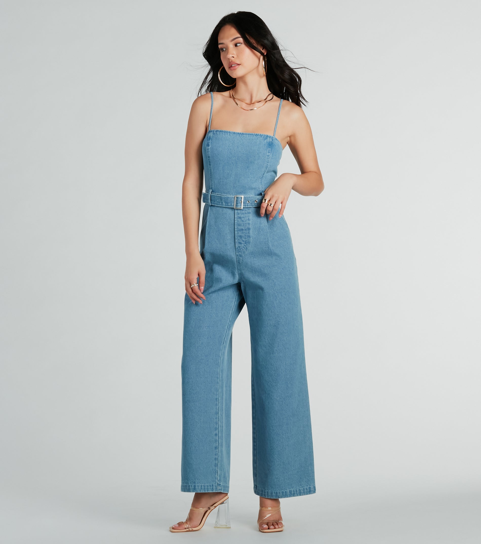 Style Goals Belted Wide-Leg Denim Jumpsuit - Image 5