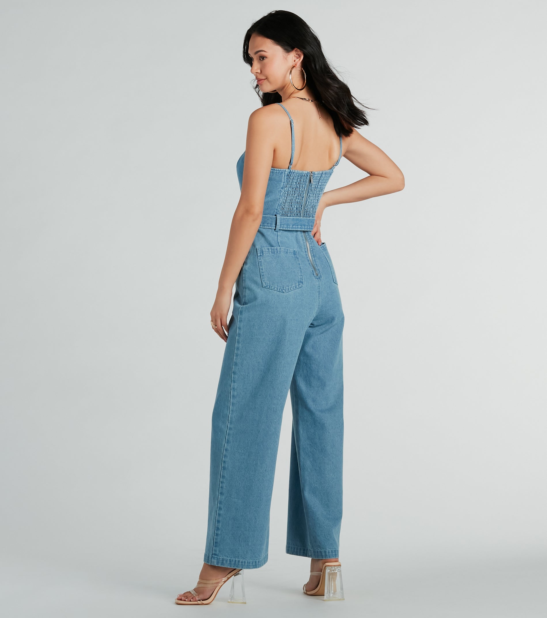 Style Goals Belted Wide-Leg Denim Jumpsuit - Image 4