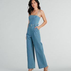 Style Goals Belted Wide-Leg Denim Jumpsuit