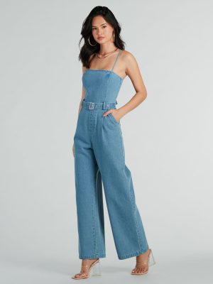 Style Goals Belted Wide-Leg Denim Jumpsuit