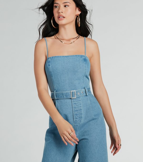 Style Goals Belted Wide-Leg Denim Jumpsuit - Image 3